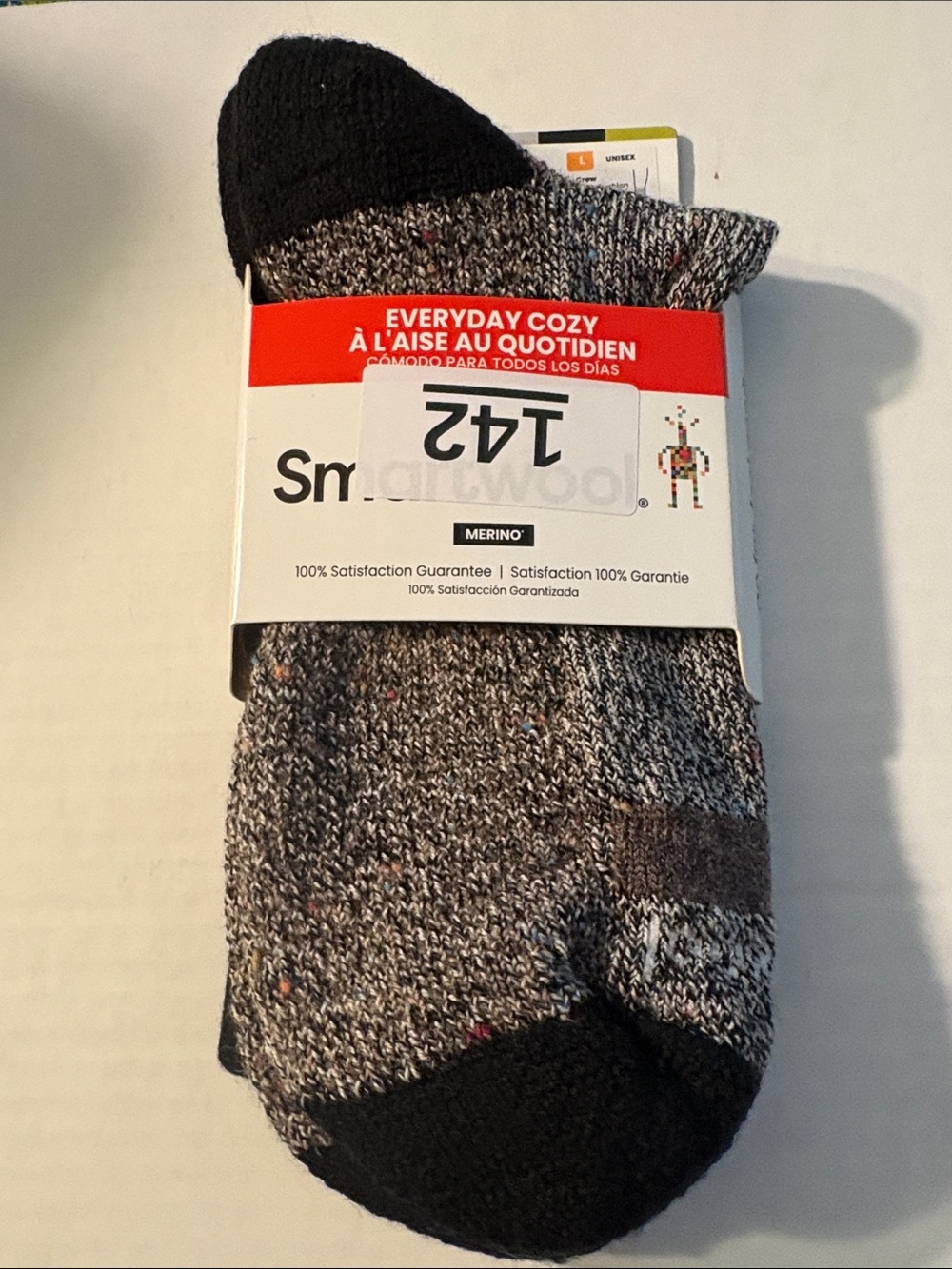Smartwool unisex Cozy Crew Black Taupe Heather Size Large Light Cushion. NEW